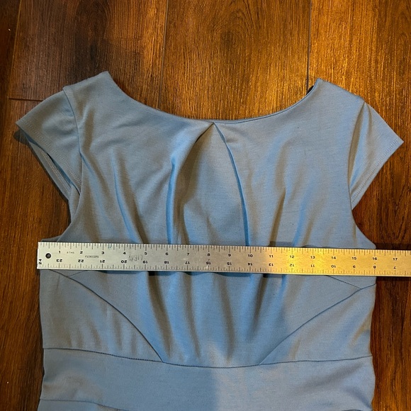 Dorothy Perkins Soft Blue Cap Sleeve Pleated Knee Length Sheath Dress Size 8 - Picture 8 of 11
